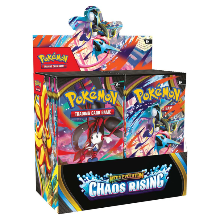 Pokémon TCG Mega Evolution Chaos Rising Booster Box containing 36 sealed booster packs
