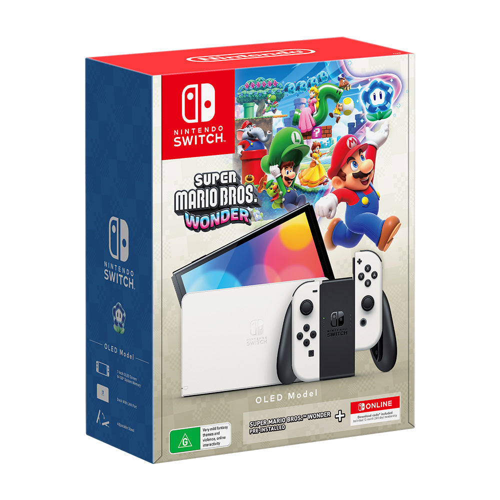 Nintendo Switch OLED Console with Super Mario Bros. Wonder & 12 Months Nintendo Switch Online (White)