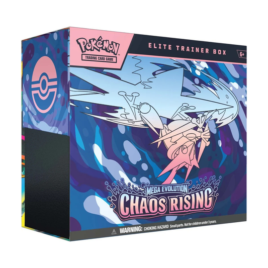 Pokémon TCG Mega Evolution Chaos Rising Elite Trainer Box with nine booster packs, Fennekin promo card and accessories